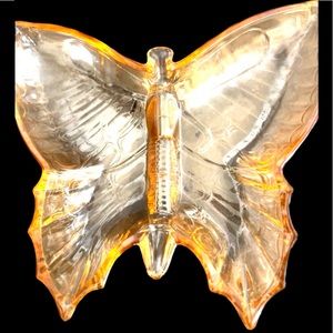 Beautiful Orange Carnival glass Butterfly Trinket Dish